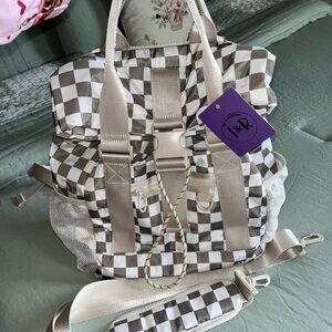 Brown and White Checkered “I Got You” Backpack